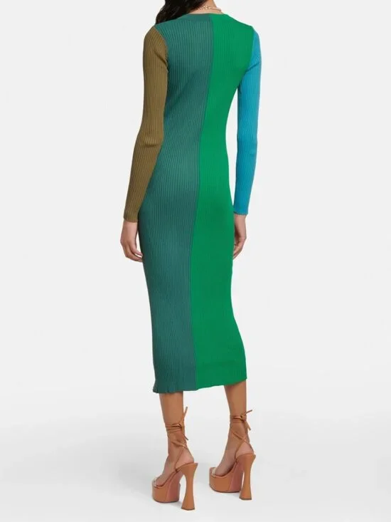 NWT Staud - Shoko Colorblocked Midi Dress in Fern-Multi - Picture 2 of 7